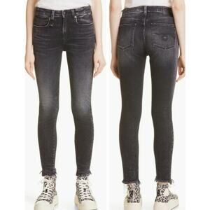 R13 Alison Skinny Jeans in Morrison Black Sz 27 Mid Rise Cutout Back Hem (Y